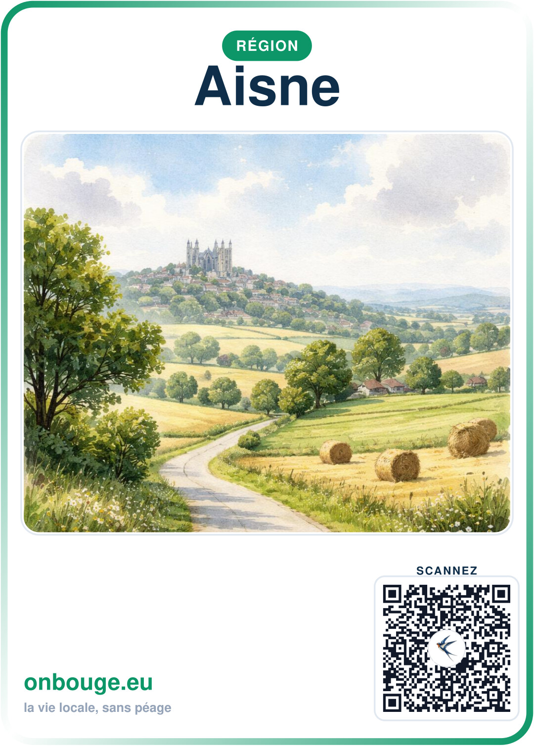 Aquarelle Aisne — carte OnBouge avec QR