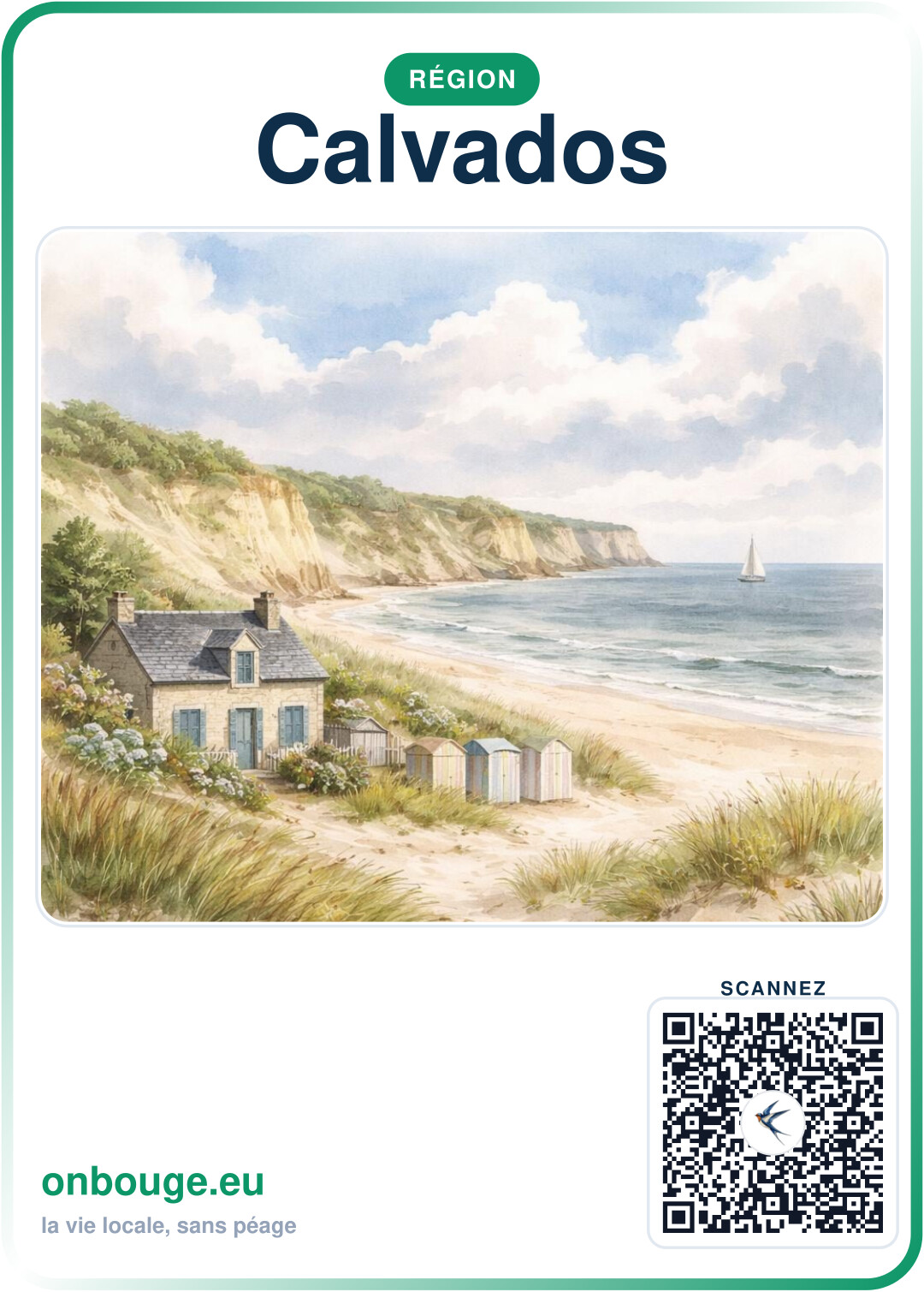Aquarelle Calvados — carte OnBouge avec QR