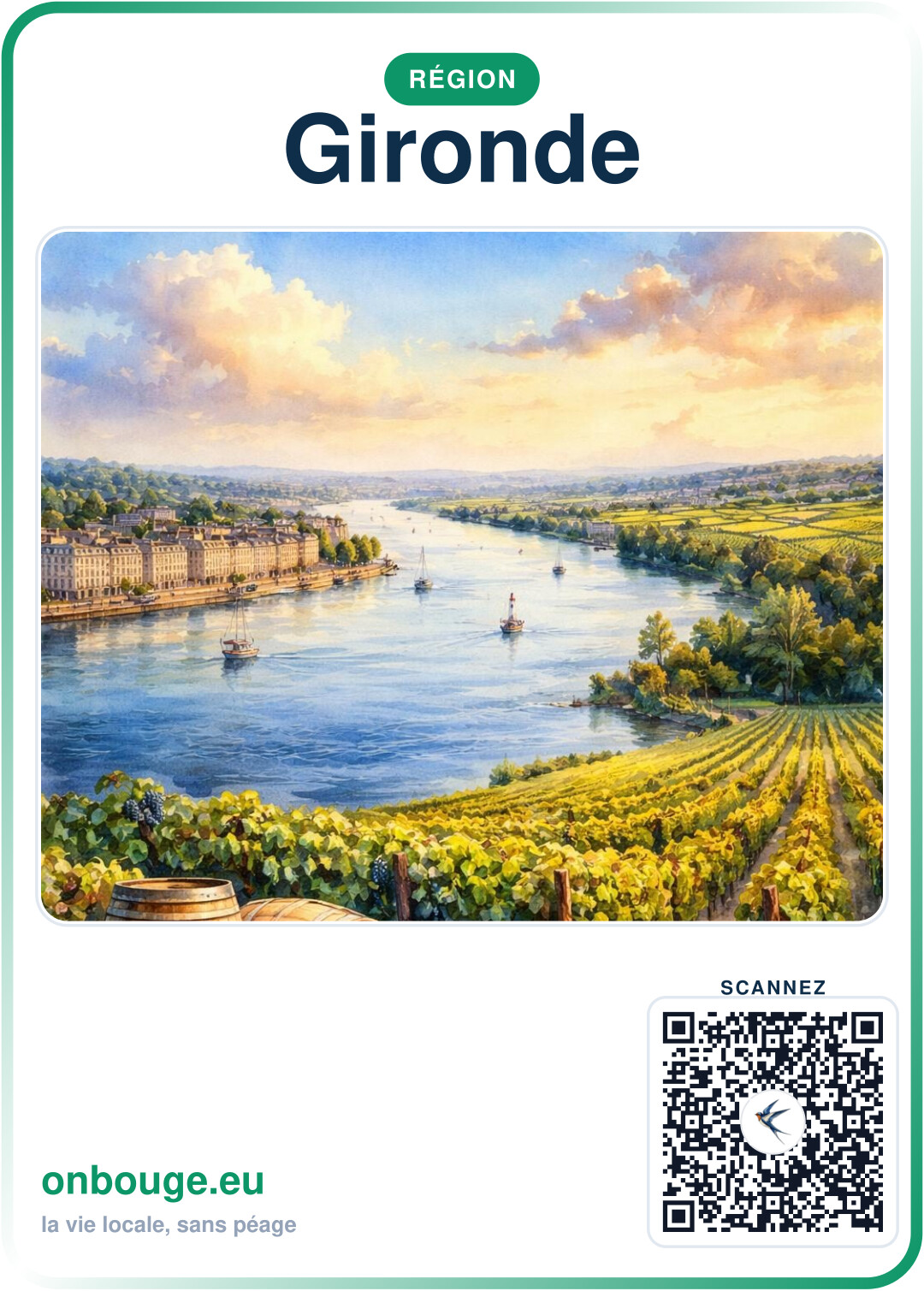 Aquarelle Gironde — carte OnBouge avec QR