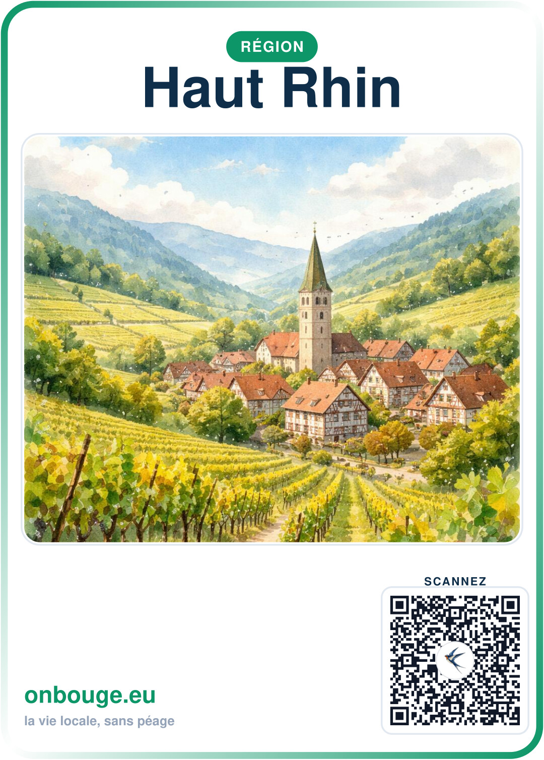 Aquarelle Haut-Rhin — carte OnBouge avec QR