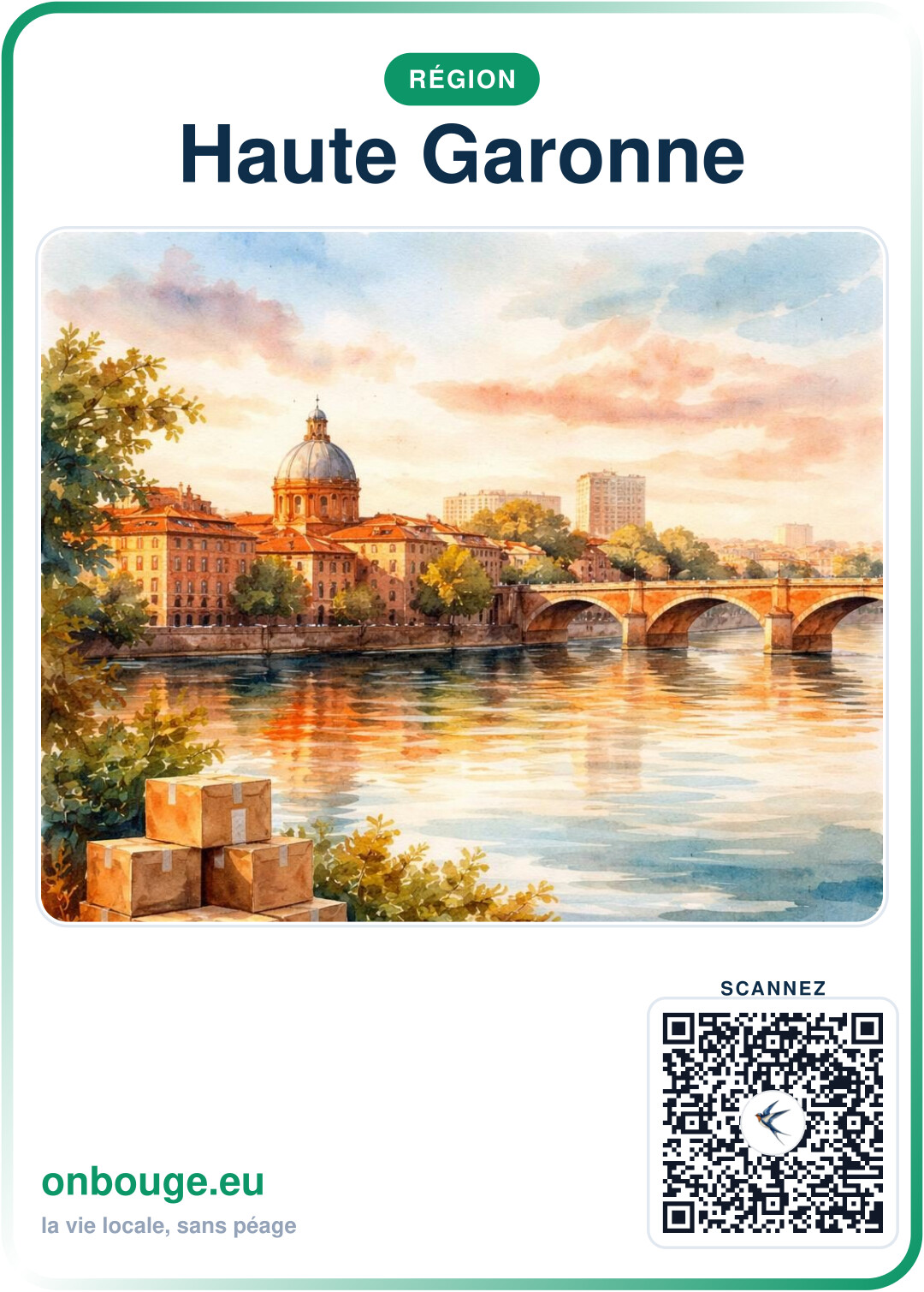 Aquarelle Haute-Garonne — carte OnBouge avec QR