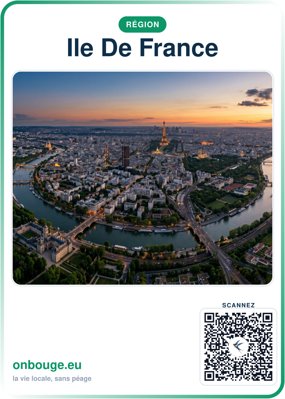 Aquarelle Île-de-France — carte OnBouge avec QR