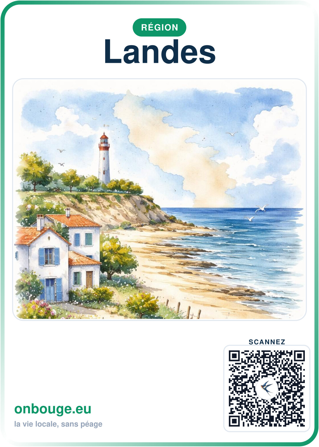 Aquarelle Landes — carte OnBouge avec QR