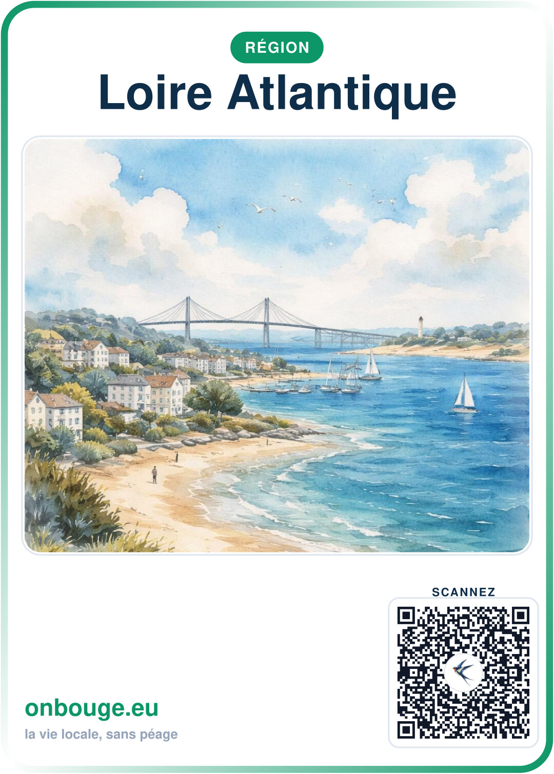 Aquarelle Loire-Atlantique — carte OnBouge avec QR