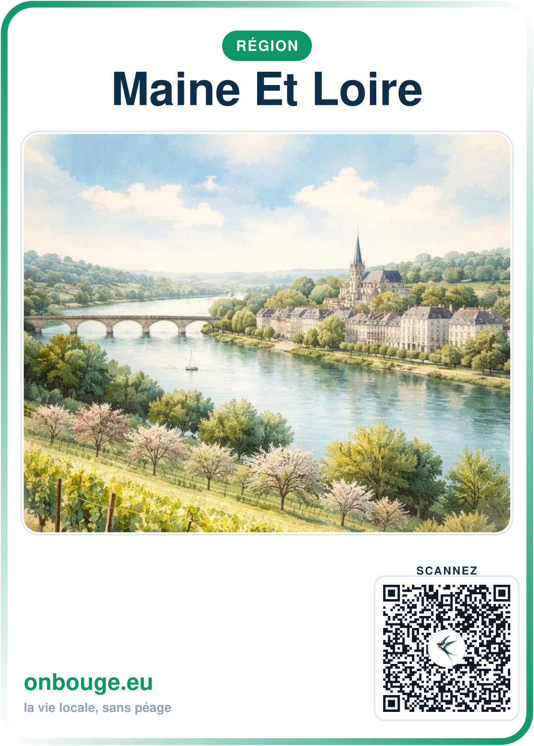 Aquarelle Maine-et-Loire — carte OnBouge avec QR