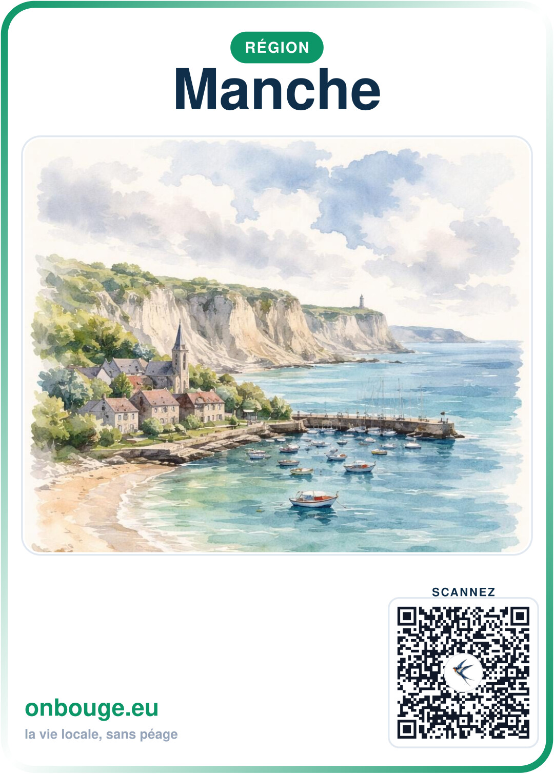 Aquarelle Manche — carte OnBouge avec QR
