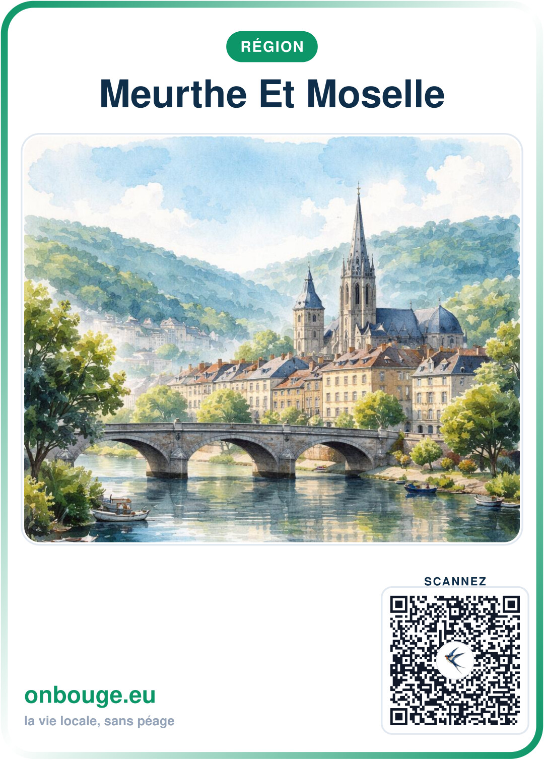 Aquarelle Meurthe-et-Moselle — carte OnBouge avec QR