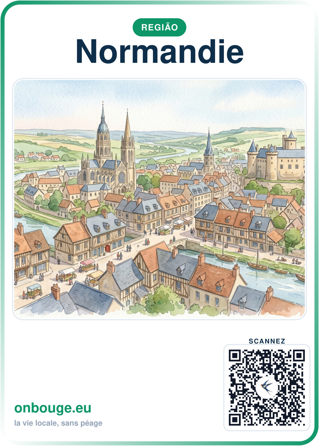Aquarelle Normandie — carte OnBouge avec QR