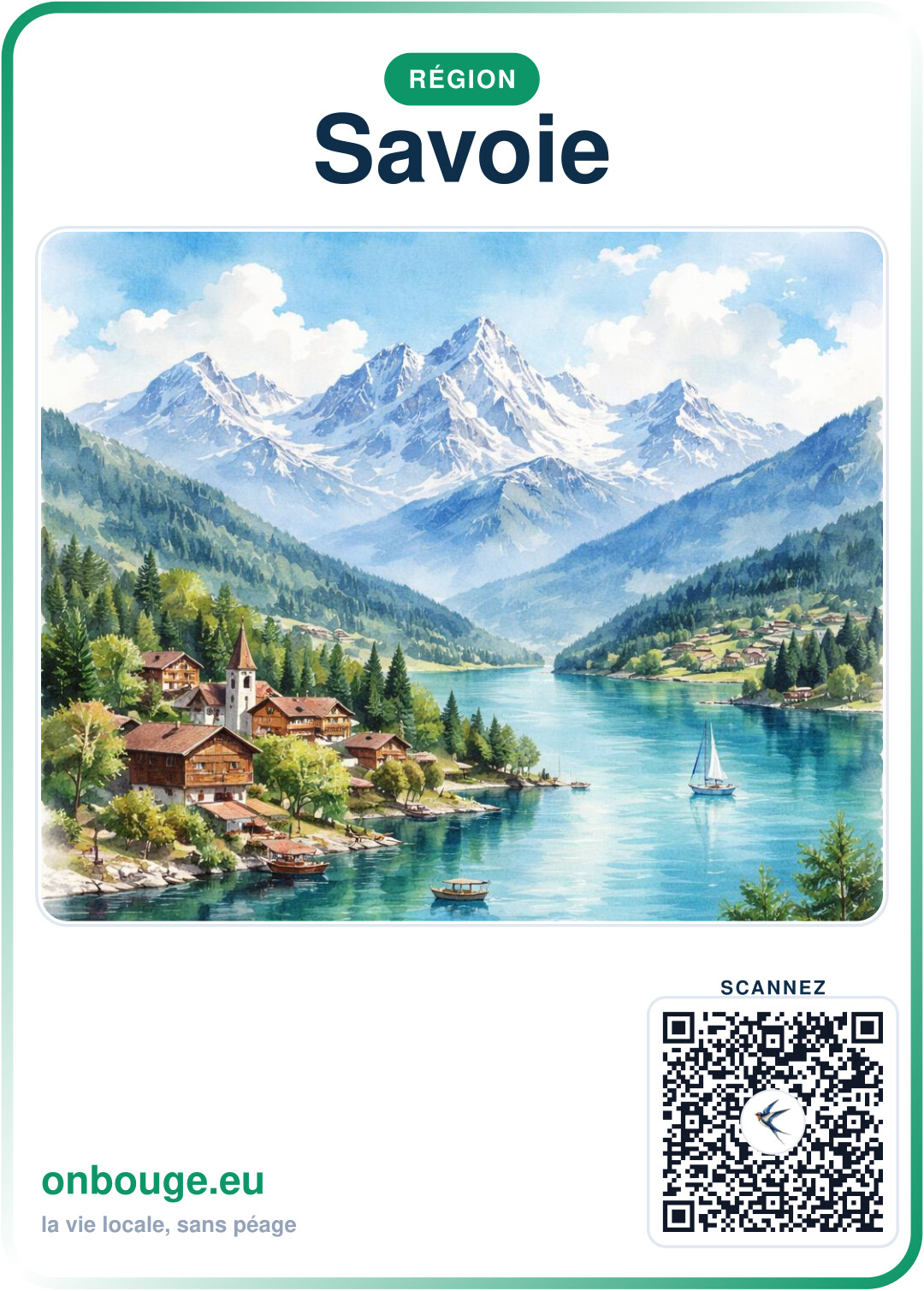 Aquarelle Savoie — carte OnBouge avec QR
